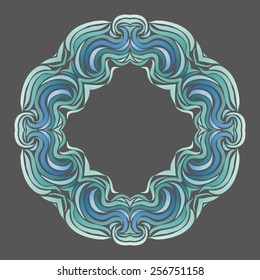 Square frame ornament from blue waves.