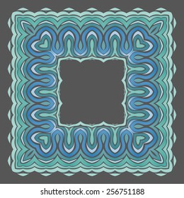 Square frame ornament from blue waves.