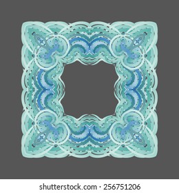 Square frame ornament from blue waves.