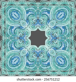 Square frame ornament from blue waves.