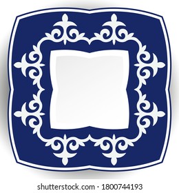 Square frame with ornamental of motifs of Kazakh, Kyrgyz, Uzbek, Tatar national. Asian decor for plate, tile, and print design. Workpiece for your design. Vector.