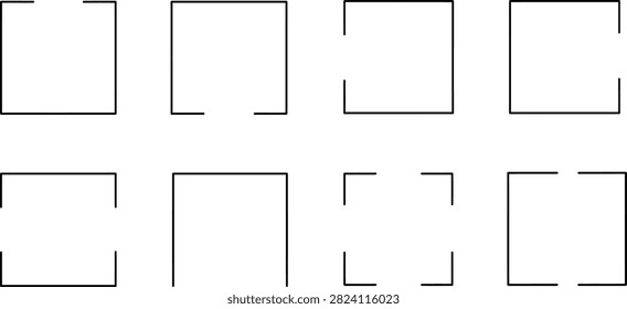Square frame outline set with simple black geometric borders for creative page decoration