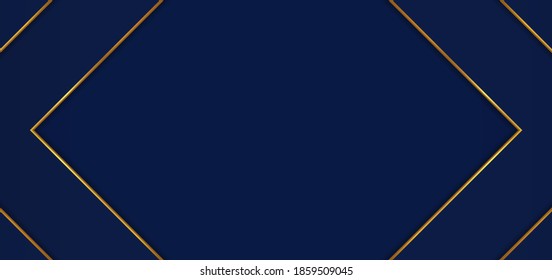 Square frame overlap layer blue background gold metallic border. vector illustration.
