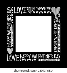 SQUARE FRAME OF PAINTED INSCRIPTIONS AND HEARTS IN VECTOR