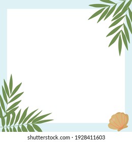 Viereckiger Rahmen mit Palmenblättern. Urlaubs- und Strandpartykonzept. Hintergrund, Vektorgrafik.