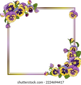 square frame with pansy flowers, blossom element