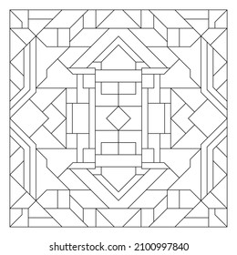 Square frame pattern. Decorative ornament in Line Art style. Abstract geometric doodle illustration. Anti stress coloring book page in EPS8. 
