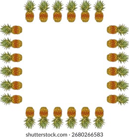 Quadrado com abacaxi sobre fundo branco. Imagem vetorial.
