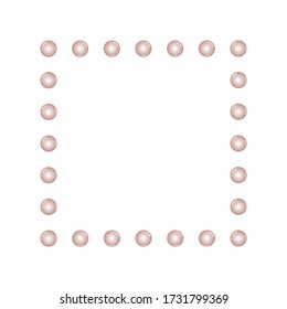 Square frame with pink beads isolated on a white background. Vector illustration for design of postcards, photos, logos, holiday. The frame is a square of round balls of pearls.