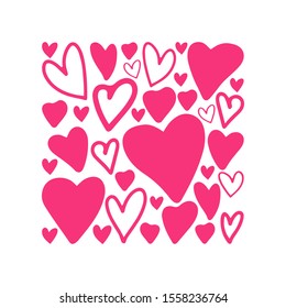 Square frame of pink hearts. Valentine's Day, wedding, birthday, Mothers Day, Mothers Day. Vector simple outline cartoon illustration. Design tatoo, print on placard, t shirt, cup, scrapbooking, logo.