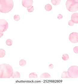 Square frame of pink polka dots painted in watercolor