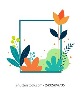 Ein quadratischer Rahmen mit Pflanzen und Blumen
