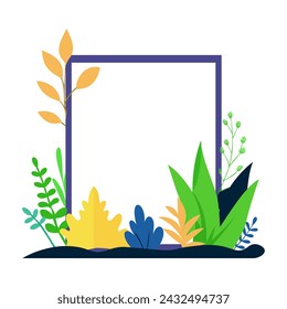 a square frame with plants and flowers on it