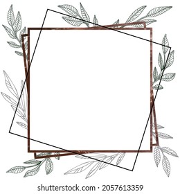 Square frame with plants. The skeleton of the leaves. Vector illustration. It can be used for wedding invitations, for presentations in social networks