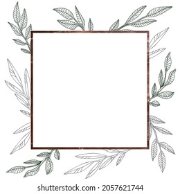 Square frame with plants. The skeleton of the leaves. Vector illustration. It can be used for wedding invitations, for presentations in social networks