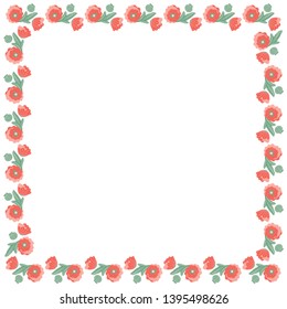 Square frame of poppies without stems on a white background. Vector.