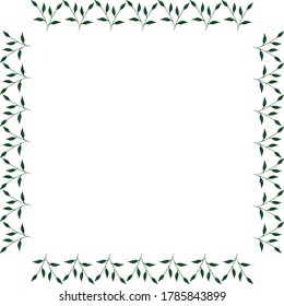 Square frame with positive green branches on white background. Vector image. 