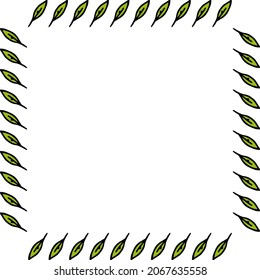 Square frame with positive stylish green leaves on white background. Vector image.