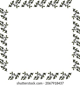 Square frame with positive summer green branches on white background. Vector image.
