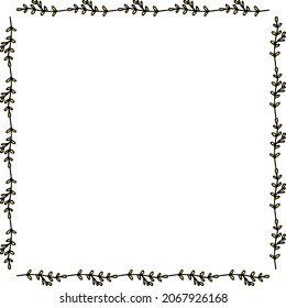 Square frame with positive yellow branches on white background. Vector image.