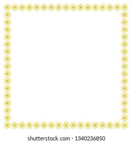 Square frame with positive yellow flowers. Isolated wreath  on white background for your design