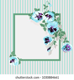 Square frame, postcard from wild charming flowers. Greeting card template. Design artwork for the poster, invitation, calendars. Place for text. 