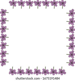 Viereckiger Rahmen mit violetten Blumen auf weißem Hintergrund. Vektorillustration-Bild. 
