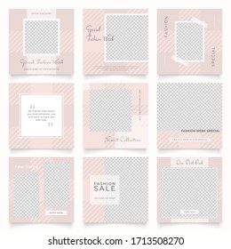 square frame puzzle poster. social media post banner for fashion sale promotion. abstract pink color background vector illustration