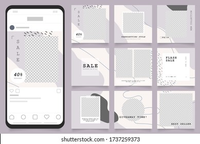 square frame puzzle poster. social media post banner for fashion sale promotion. grey color terracotta background vector illustration