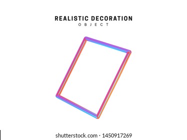 Square, frame Realistic shape 3d objects with gradient holographic color of hologram. Geometric decorative design elements isolated on white background. vector illustration.