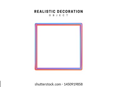 Square, frame Realistic shape 3d objects with gradient holographic color of hologram. Geometric decorative design elements isolated on white background. vector illustration.