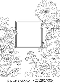 Square frame with realistic and stylish flowers and leaves
