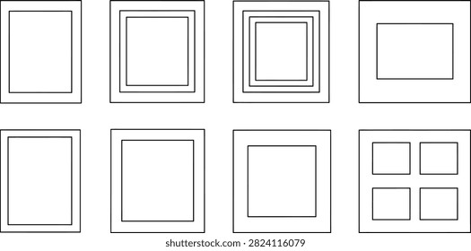 Square frame and rectangular border outline icon set for photos artwork and creative displays