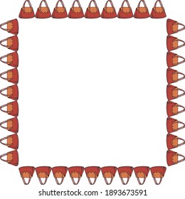Marco cuadrado con bolsas rojas sobre fondo blanco. Imagen vectorial. 
