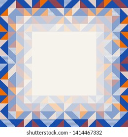Square frame in red and blue colors. Abstract geometric background pattern, diamond geo shapes. Vector illustration. Bright colors kids background for banner, party poster template.
