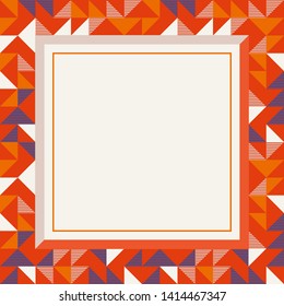 Square frame in red and blue colors. Abstract geometric background pattern, diamond geo shapes. Vector illustration. Bright colors kids background for banner, party poster template.