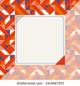 Square frame in red and blue colors. Abstract geometric background pattern, diamond geo shapes. Vector illustration. Bright colors kids background for banner, party poster template.