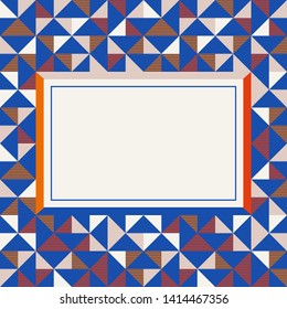 Square frame in red and blue colors. Abstract geometric background pattern, diamond geo shapes. Vector illustration. Bright colors kids background for banner, party poster template.