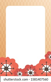 Square frame and red flower with golden arrow board pattern