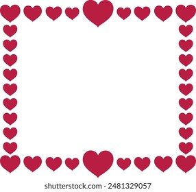 Square frame with red hearts. Flat vector illustration.