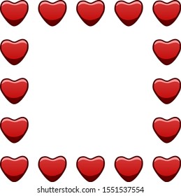 Square frame with red hearts on white background