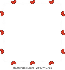 Square frame with red hearts on white background. Vector image.