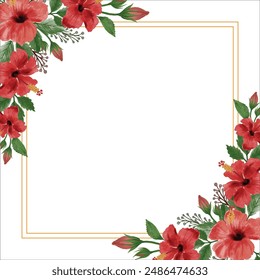 square frame with red hibiscus bouquet