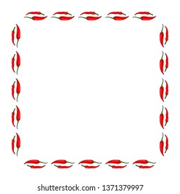 Square frame of red hot chili peppers on white background. Isolate frame for your design. Vector image.