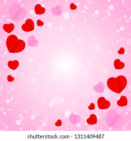 square frame and red pink heart shape for template banner valentines card pink background, many hearts shape on pink gradient soft for valentine backgrounds, image pink with heart-shape decoration