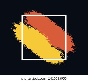 a square frame with a red and yellow paint brush stroke vector, design element ink blot shape grunge brush brush stroke brush effect