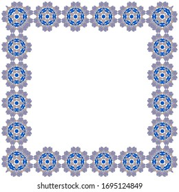 A square frame of repeating blue floral elements.