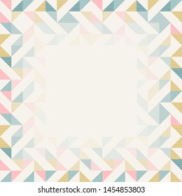 Square frame in retro colors. Abstract geometric background pattern, diamond geo shapes. Vector illustration. Mint, blush pink, mustard yellow, teal retro colors background for banner, party poster.