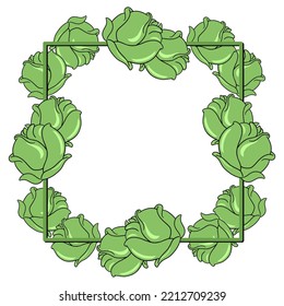 Square frame, ripe vegetables, green cabbage heads, copy space, vector illustration in cartoon style on a white background