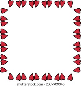 Marco cuadrado con románticos corazones rojos sobre fondo blanco. Imagen vectorial.